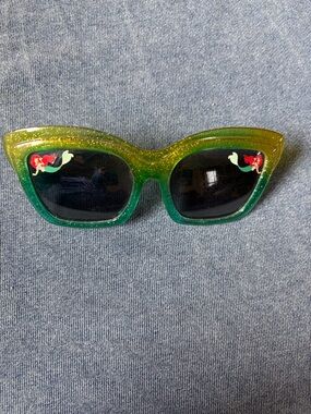 Glitter Green Ombre Cat Eye Sunglasses with Little Mermaid Accent